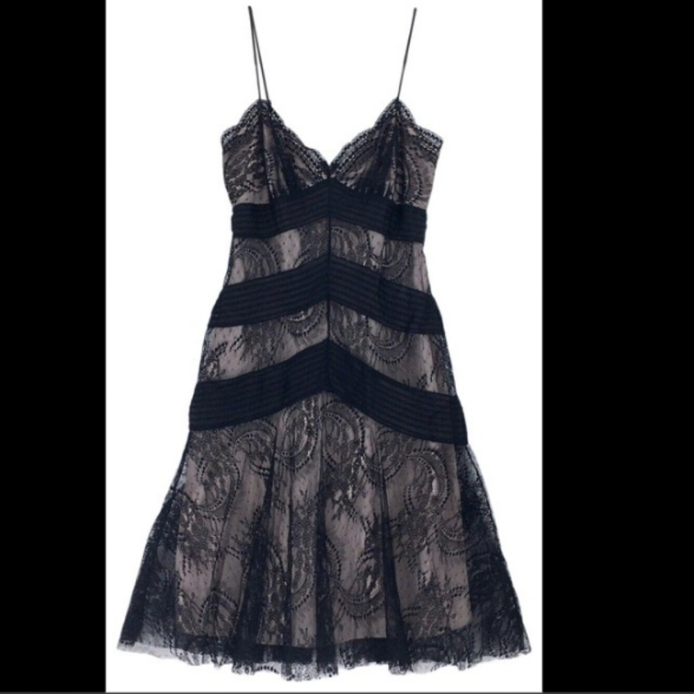 BCBGMaxazria Black Nude Lace Slip Dress Silk 4